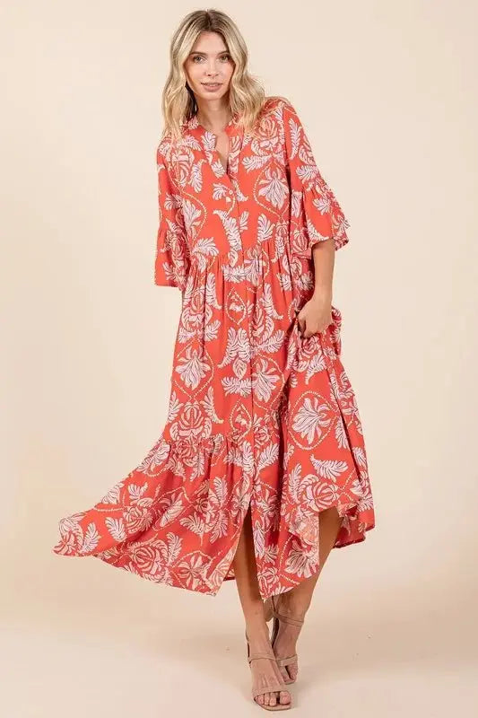 Mittoshop Abstract Leaf Print Tiered Ruffle Dress Women - Love Salve